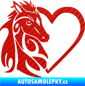 Samolepka Koník love 001 levá hříbátko v srdíčku 3D karbon červený