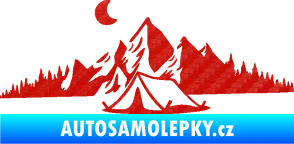 Samolepka Krajina hory 023 levá kempování 3D karbon červený