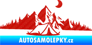 Samolepka Krajina hory 023 pravá kempování 3D karbon červený