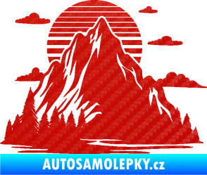 Samolepka Krajina hory 037 levá západ slunce 3D karbon červený