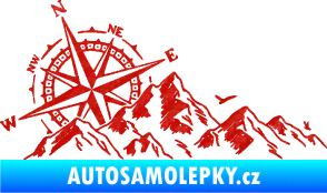 Samolepka Krajina hory 043 levá s kompasem 3D karbon červený