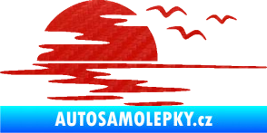 Samolepka Krajina moře 003 levá západ slunce odraz na hladině 3D karbon červený