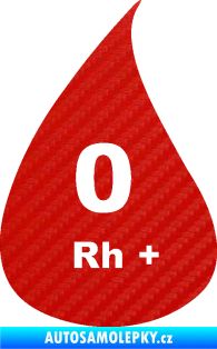 Samolepka Krevní skupina 0 Rh+ kapka 3D karbon červený