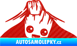 Samolepka Kuk 007 pravá Groot vykukuje 3D karbon červený