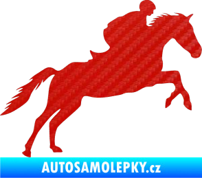 Samolepka Kůň 019 pravá jezdec v sedle 3D karbon červený