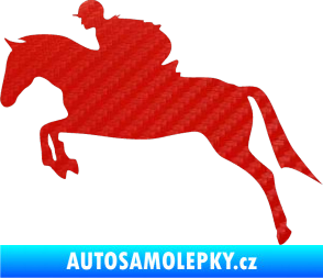 Samolepka Kůň 020 levá skok s jezdcem 3D karbon červený