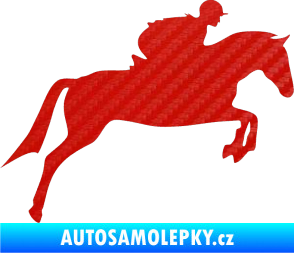 Samolepka Kůň 020 pravá skok s jezdcem 3D karbon červený