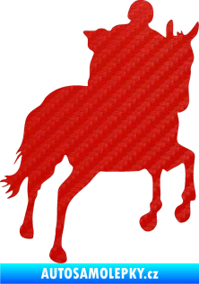 Samolepka Kůň 021 pravá s jezdcem 3D karbon červený
