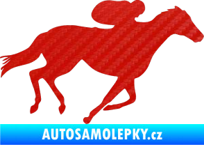 Samolepka Kůň 027 pravá závodí s jezdcem 3D karbon červený