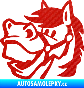 Samolepka Kůň 041 levá veselý 3D karbon červený
