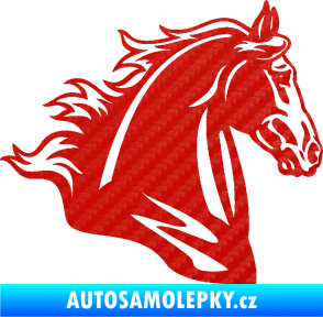 Samolepka Kůň 058 pravá hlava s hřívou 3D karbon červený