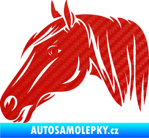 Samolepka Kůň 065 levá hlava s hřívou 3D karbon červený