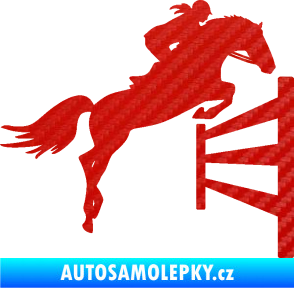 Samolepka Kůň 080 pravá skok přes překážku 3D karbon červený