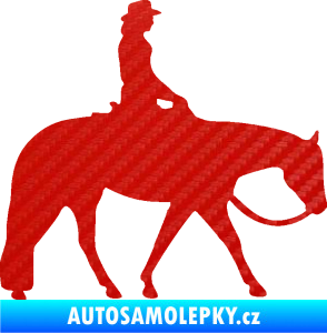 Samolepka Kůň 082 pravá kovbojka na koni 3D karbon červený