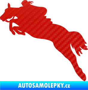Samolepka Kůň 084 levá s jezdkyní 3D karbon červený