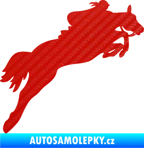 Samolepka Kůň 084 pravá s jezdkyní 3D karbon červený
