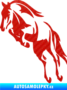 Samolepka Kůň 099 levá ve skoku na zadních 3D karbon červený