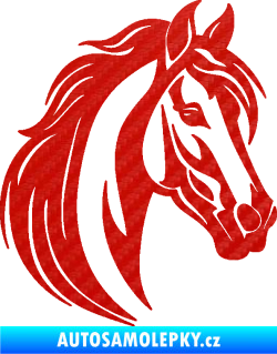 Samolepka Kůň 102 pravá hlava 3D karbon červený