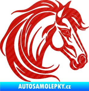 Samolepka Kůň 103 pravá hlava 3D karbon červený