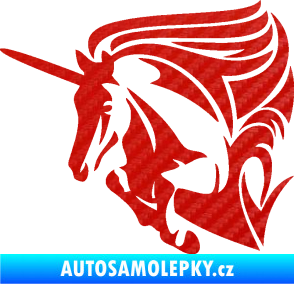 Samolepka Kůň jednorožec 001 levá 3D karbon červený