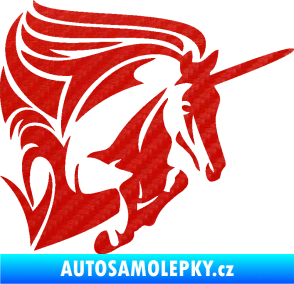 Samolepka Kůň jednorožec 001 pravá 3D karbon červený
