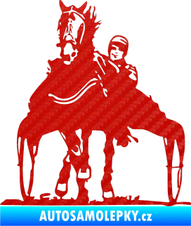 Samolepka Kůň klusák levá 3D karbon červený