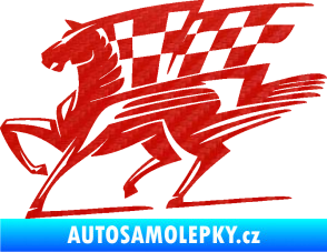 Samolepka Kůň racing 001 levá se šachovnicí 3D karbon červený