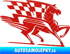 Samolepka Kůň racing 001 pravá se šachovnicí 3D karbon červený