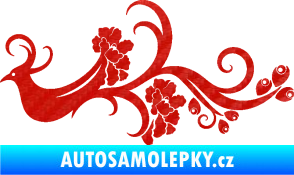 Samolepka Květina dekor 014 levá páv 3D karbon červený