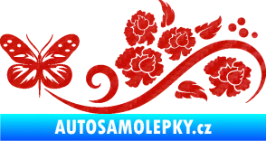 Samolepka Květina dekor 015 levá s motýlem 3D karbon červený