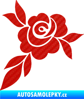 Samolepka Květina dekor 043 levá  květ růže s listy 3D karbon červený