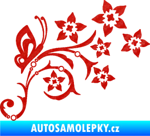 Samolepka Květina dekor 047 pravá s motýlem 3D karbon červený
