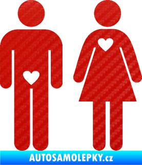 Samolepka Láska muže a ženy levá 3D karbon červený