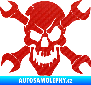 Samolepka Lebka 015 levá zkřížené klíče 3D karbon červený
