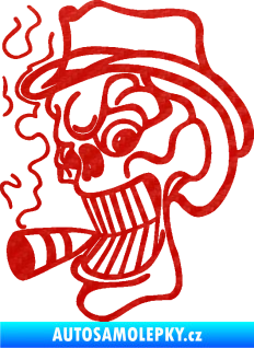 Samolepka Lebka 020 levá crazy s cigaretou 3D karbon červený