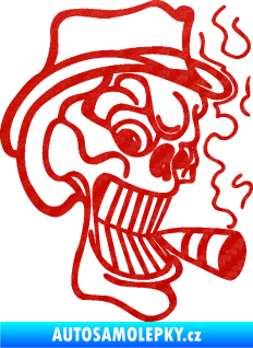 Samolepka Lebka 020 pravá crazy s cigaretou 3D karbon červený