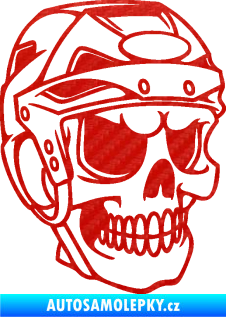 Samolepka Lebka 023 pravá hokejista 3D karbon červený