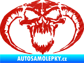 Samolepka Lebka 027 levá se zahnutými rohy 3D karbon červený