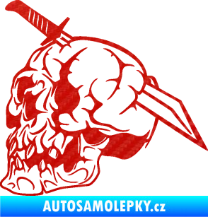 Samolepka Lebka 031 levá probodnutá nožem 3D karbon červený