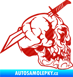 Samolepka Lebka 031 pravá probodnutá nožem 3D karbon červený