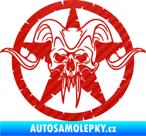 Samolepka Lebka 039 levá army hvězda 3D karbon červený