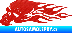 Samolepka Lebka 050 levá v plamenech 3D karbon červený