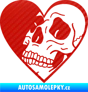 Samolepka Lebka 062 levá v srdíčku 3D karbon červený