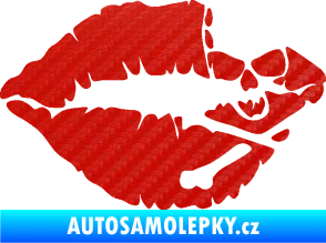 Samolepka Lebka polibek pravá 3D karbon červený