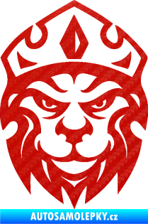 Samolepka Lev hlava s korunou 001 3D karbon červený