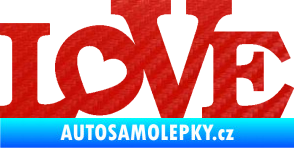 Samolepka Love 002 nápis se srdíčkem 3D karbon červený