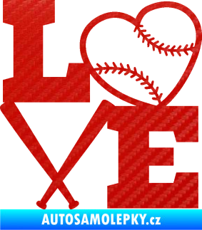 Samolepka Love baseball 3D karbon červený