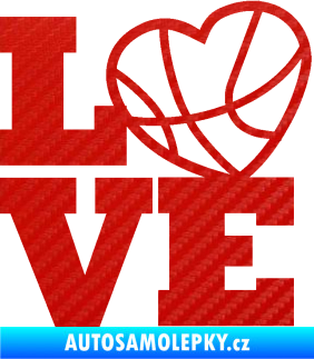 Samolepka Love basketbal 3D karbon červený