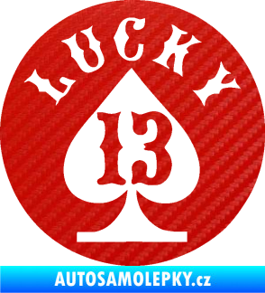 Samolepka Lucky 13 šťastná třináctka 3D karbon červený