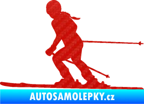 Samolepka Lyžařka 002 levá sjezd 3D karbon červený